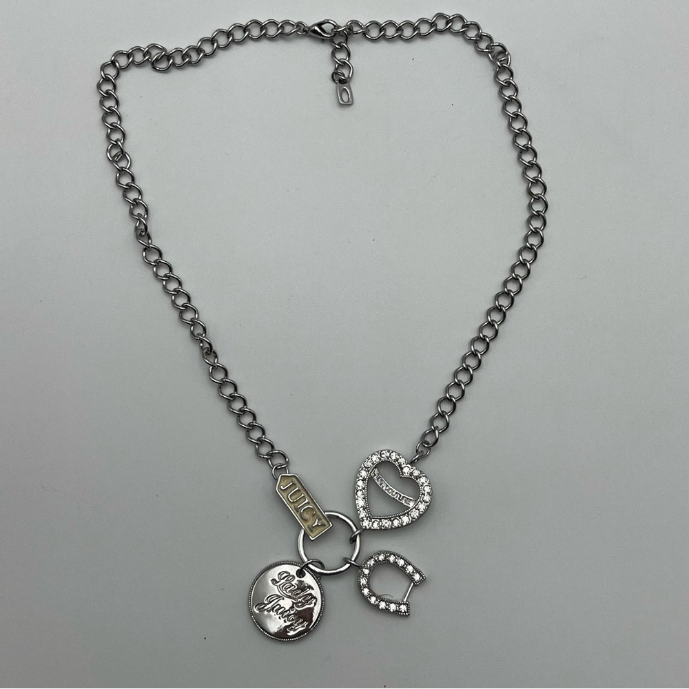 Juicy Couture Lucky Juicy Vintage Silver Tone Y2K Necklace